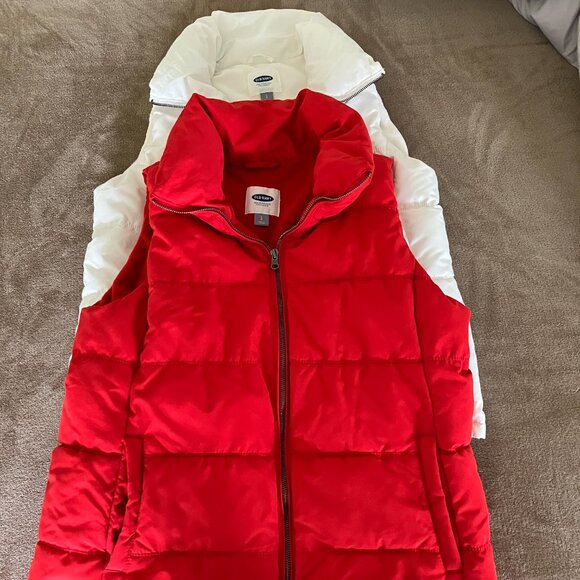Old Navy 2 Women's Puffy Synthetic Down Vest Size Large Red and White. - Picture 1 of 16